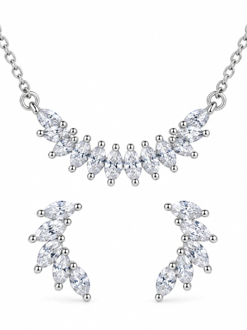 Marquise-Cut Cubic Zirconia Wing Necklace & Earrings Set Sterling Silver 925